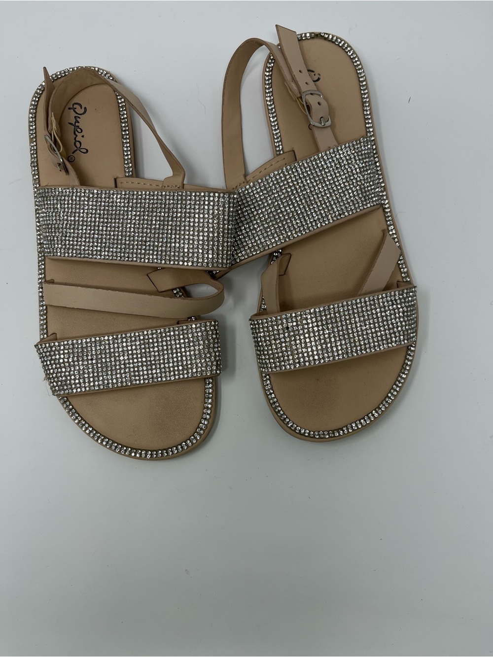 Qupid Tan Rhinestone Strap Sandals